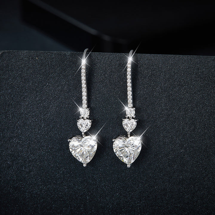 5.44 Carat 925 Sterling Silver Moissanite Heart Drop Earrings Trendsi