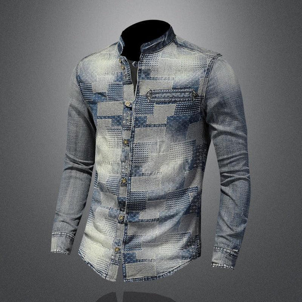 Retro Color Personality Patch Denim Shirt Punk Shirt Men - Super Amazing Store