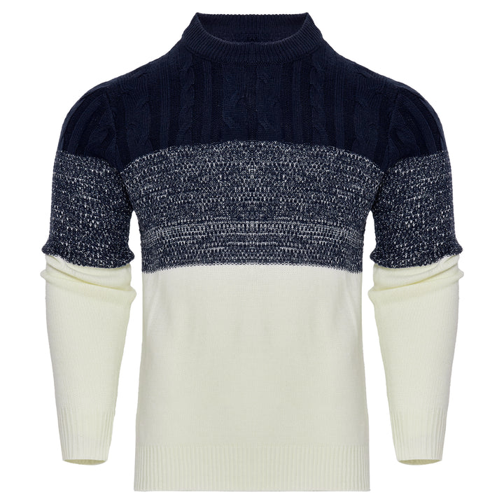 Men's Casual Color Block Long Sleeve Cable Knit Pullover Sweater - Super Amazing Store