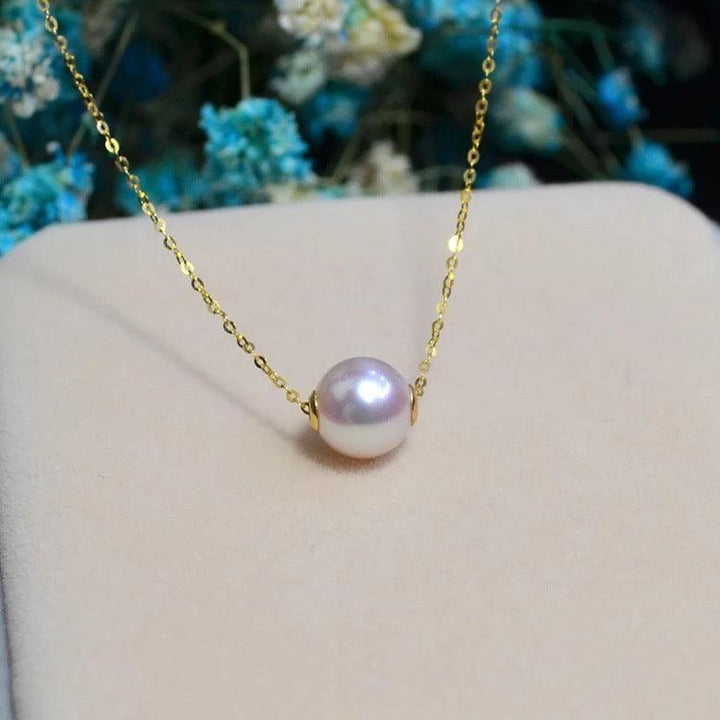 Road pass 18 K gold Akoya natural seawater pearl pendant necklace, clavicle containing 18K gold chain factory direct sales - Super Amazing Store