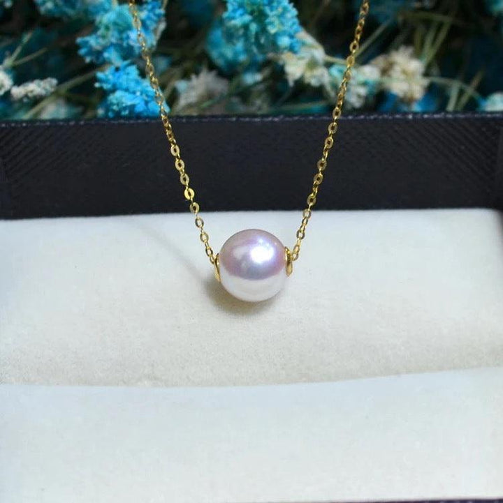 Road pass 18 K gold Akoya natural seawater pearl pendant necklace, clavicle containing 18K gold chain factory direct sales - Super Amazing Store