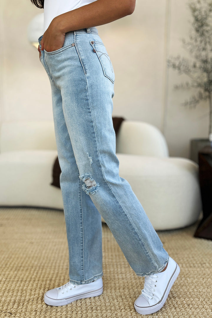 Judy Blue Full Size High Waist Distressed Straight Jeans Trendsi