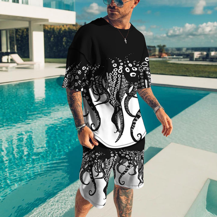 Fish Feet 3D Short Sleeve Digital Printed T-shirt Suit Casual Q2