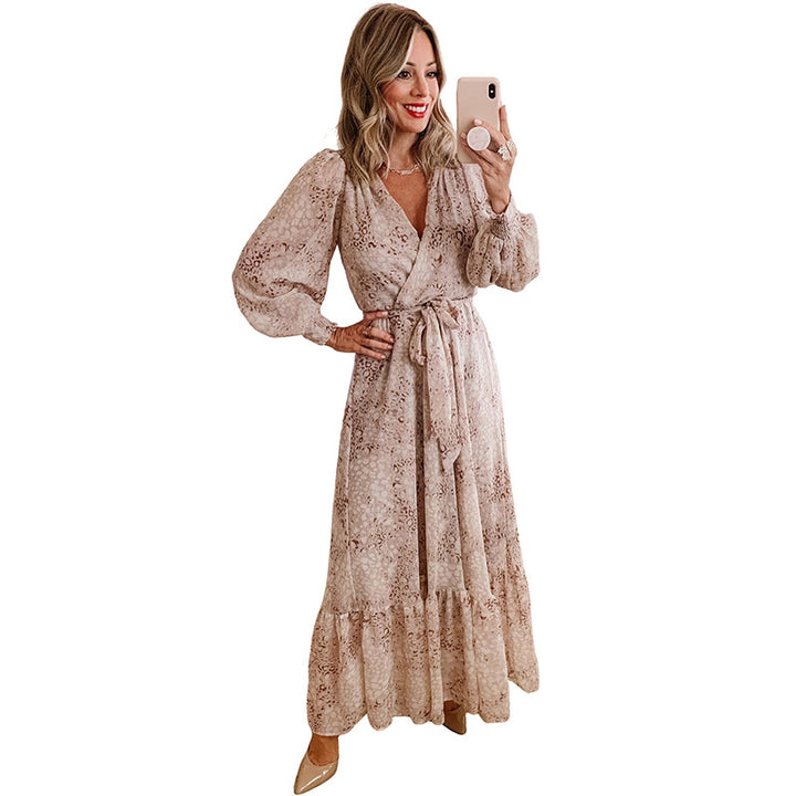 Autumn Thin Leopard Print Long Sleeve Dress Women Q2