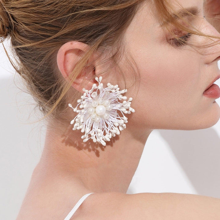 Retro Earrings Exaggerated White Flowers For Women - Super Amazing Store