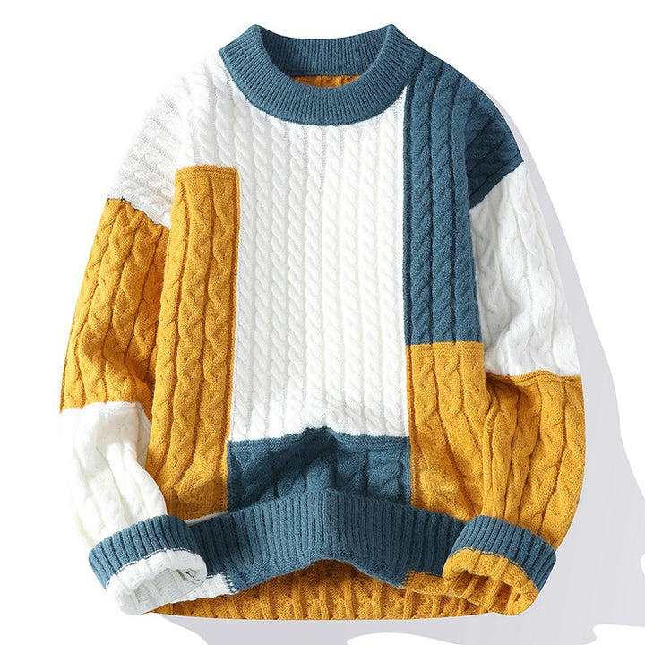 Men's Crew Neck Pullover Sweater Color Contrast Patchwork Super Amazing Store