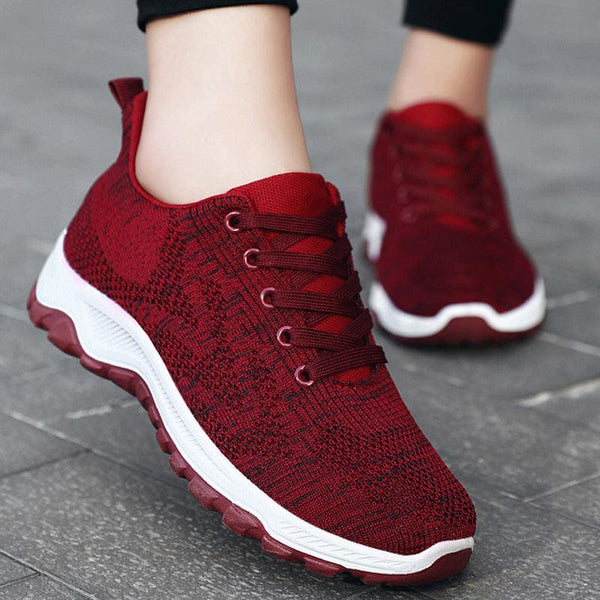 Shoes Women Breathable Flying Woven Soft Soled Running Shoes Lace Up Sneakers Women - Super Amazing Store