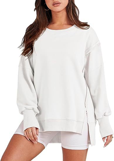 Solid Oversized Sweatshirt Crew Neck Long Sleeve - Super Amazing Store