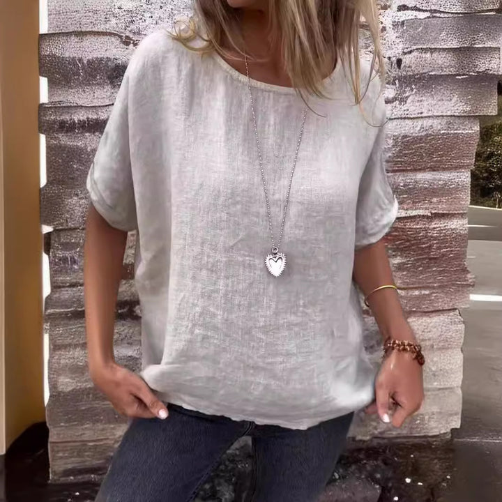 Women's Round Neck Long Sleeve Cotton And Linen Loose-fitting T-shirt Top-Super Amazing Store