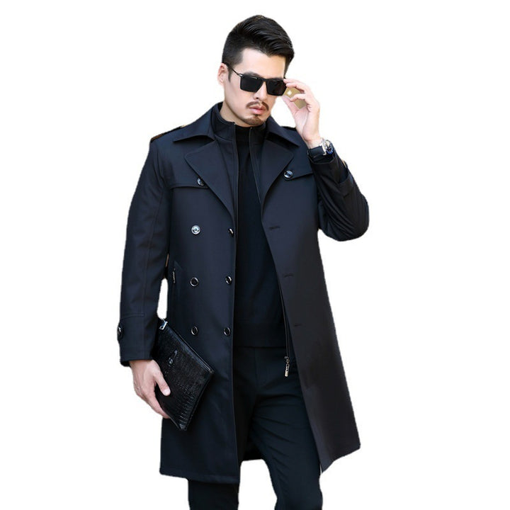 Men's Long Detachable Wool Liner Double Breasted Windbreaker Q2