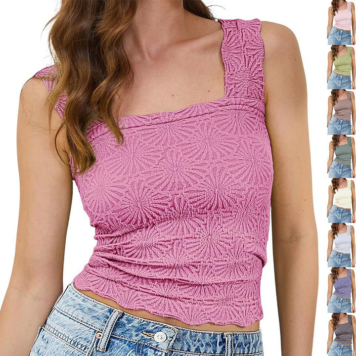 Slim Fit Square Neck Vest Summer Fashion Jacquard Sleeveless Top-Super Amazing Store