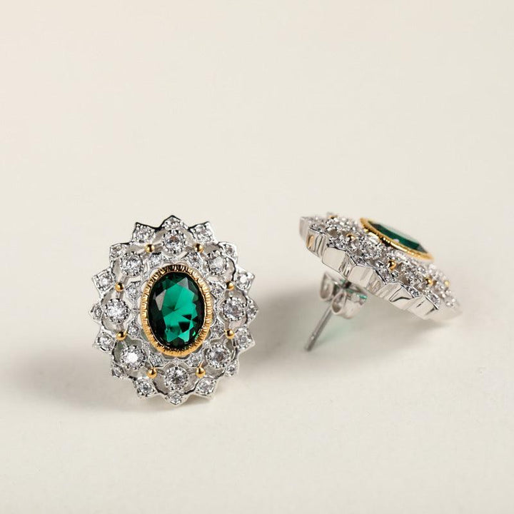 Craft retro hollow green zircon 925 Silver Earrings - Super Amazing Store