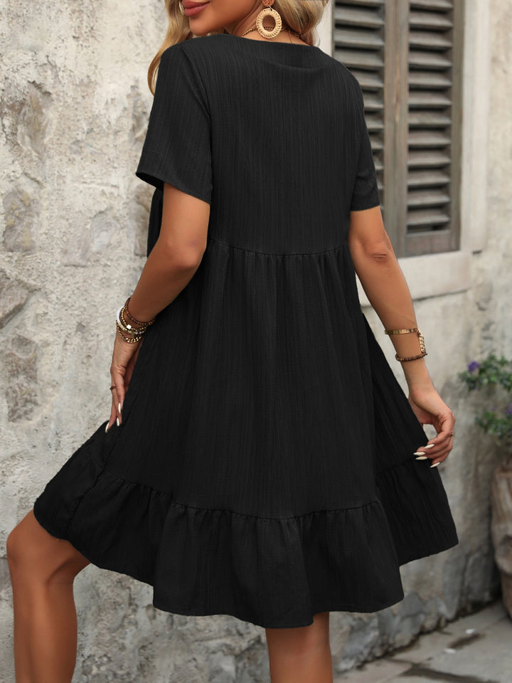 V-Neck Short Sleeve Mini Dress Trendsi