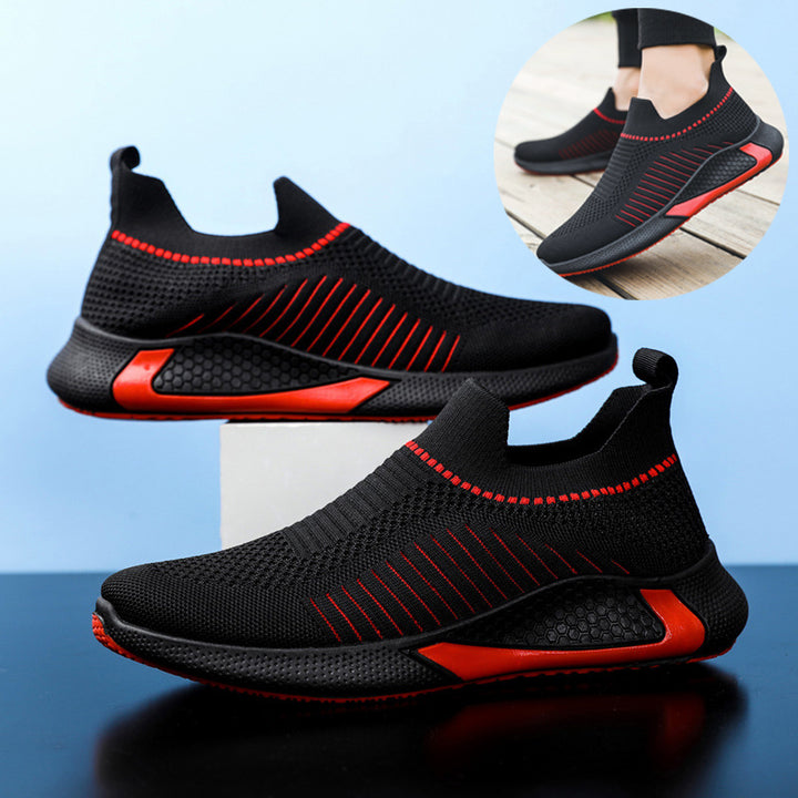 Mesh Sock Shoes With Striped Design Men Outdoor Breathable Lightweight Slip-on Sneakers Q2