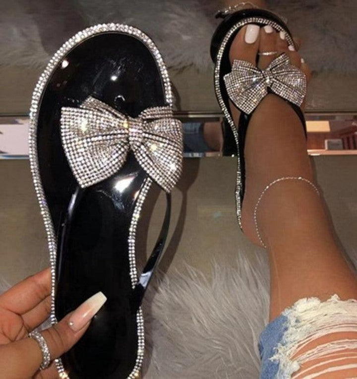 Ladies summer flat bow rhinestone slippers - Super Amazing Store