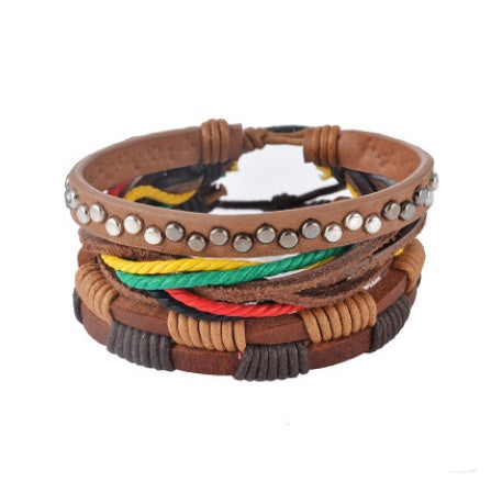 Leather Bracelet Men Multilayer Bead Bracelet Punk Wrap Bracelets for Women Vintage punk Men Jewelry Q2