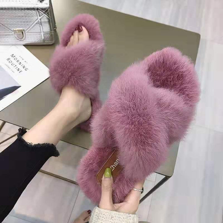 Cross hairy slippers - Super Amazing Store