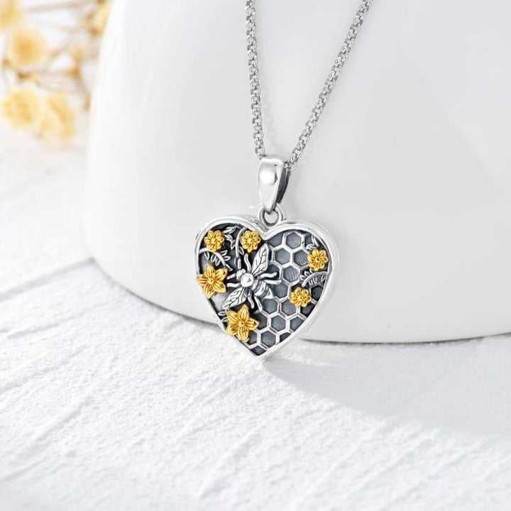 Bee Necklace Sterling Silver Bee Photo Sunflower Heart Locket Forever In My Heart Necklace Jewelry - Super Amazing Store