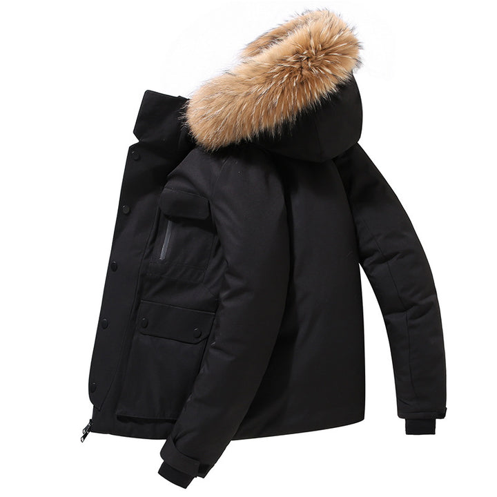 Men's Hooded Down Jacket Thick Warm Coat Fur Collar-Super Amazing Store