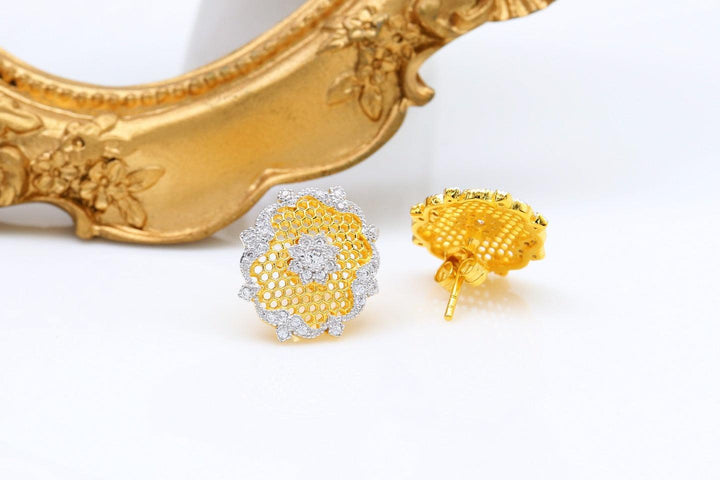 Light Luxury 925 Silver And Gold Honeycomb Snowflake Stud Earrings - Super Amazing Store