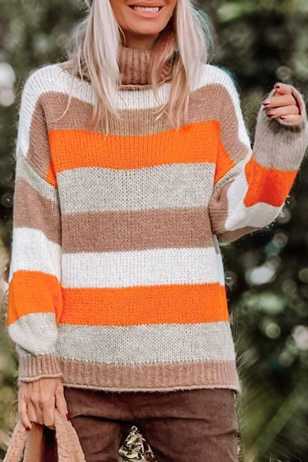 Color Block Drop Shoulder Turtleneck Sweater Trendsi