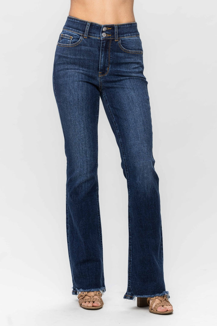 Judy Blue Full Size Frayed Hem Bootcut Jeans Trendsi