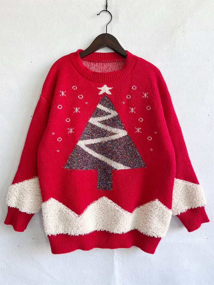 Christmas Tree Graphic Dropped Shoulder Sweater Trendsi