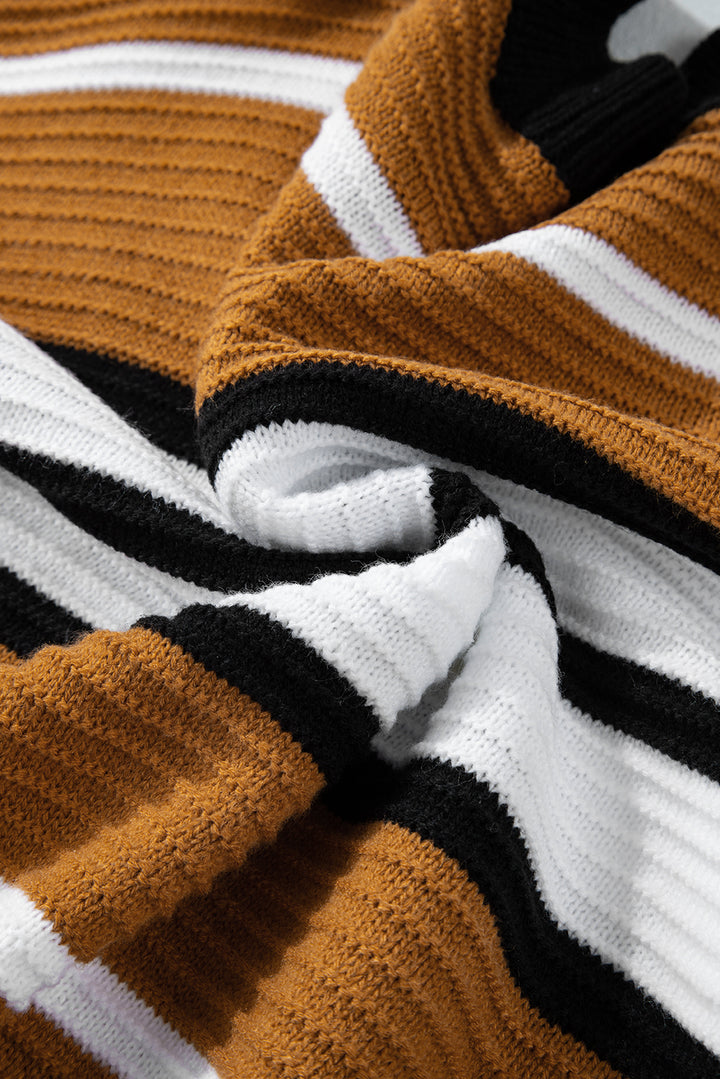 Contrast Stripes V Neck Long Sleeve Sweater Trendsi