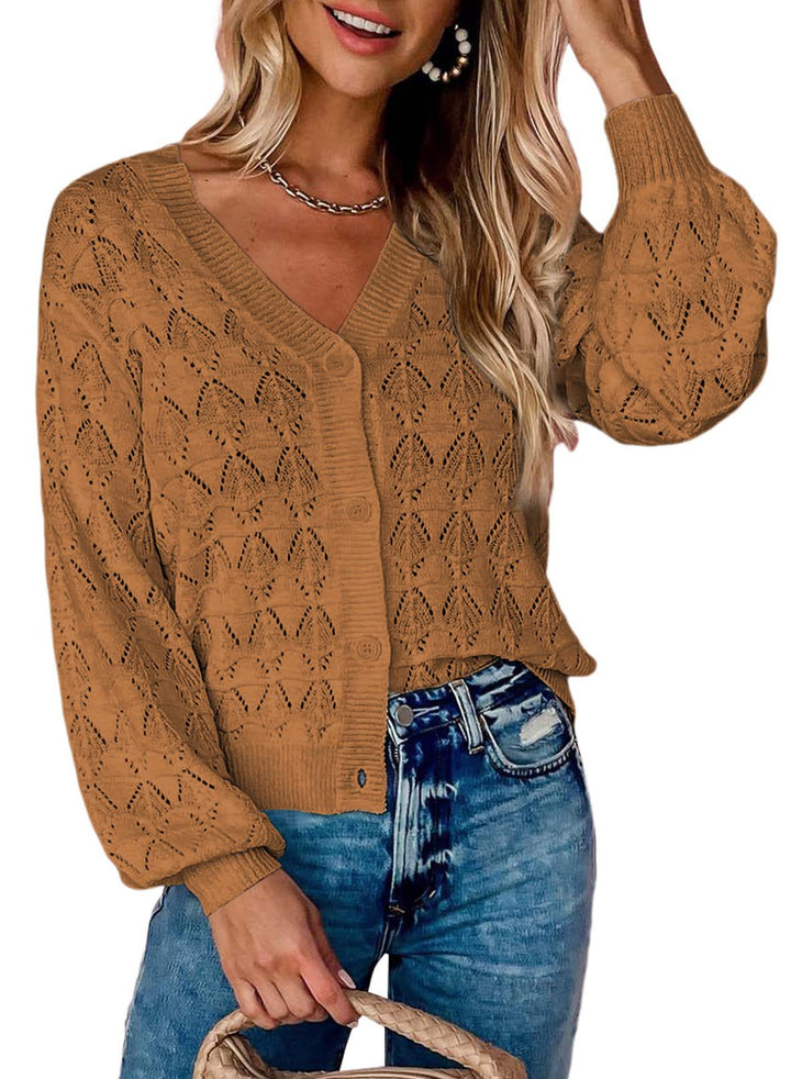 Fashion  Sleeve Front-open V-neck Knitted Cardigan - Super Amazing Store