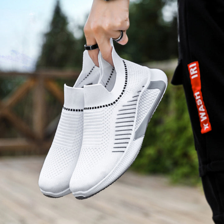 Mesh Sock Shoes With Striped Design Men Outdoor Breathable Lightweight Slip-on Sneakers Q2