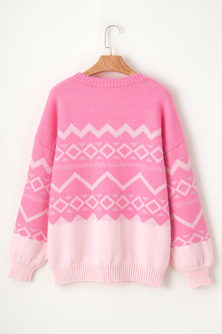 Geometric Drop Shoulder Long Sleeve Sweater Trendsi