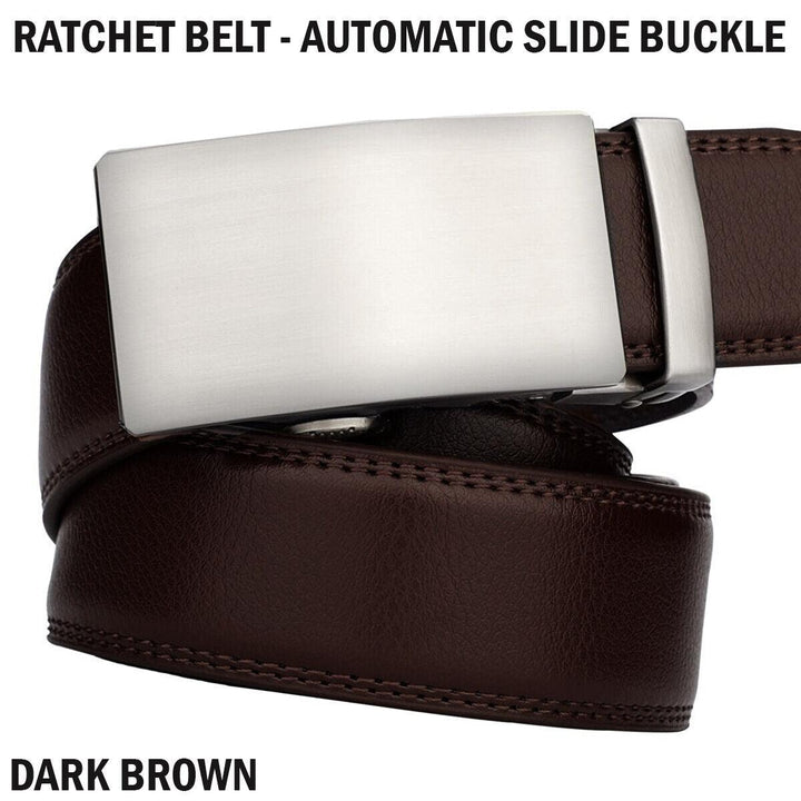 Microfiber Leather Mens Ratchet Belt Belts For Men Adjustable Automatic Buckle Dark Brown - Super Amazing Store