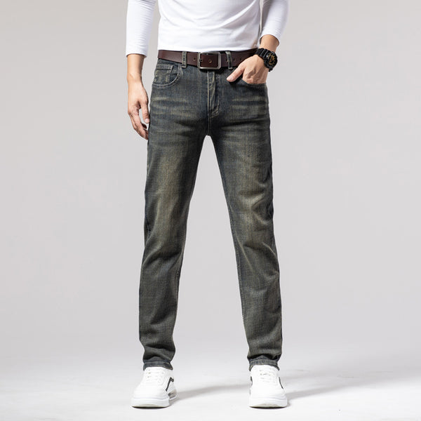 Men's Straight Stretch Slim Retro Running Volume Versatile Retro Men's Long Jeans Q2