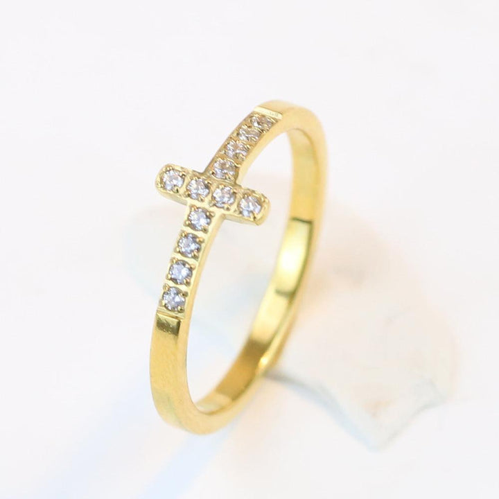 Simple Style Diamond 304 Titanium Steel Cross Ring Female Temperament Wild Vintage - Super Amazing Store