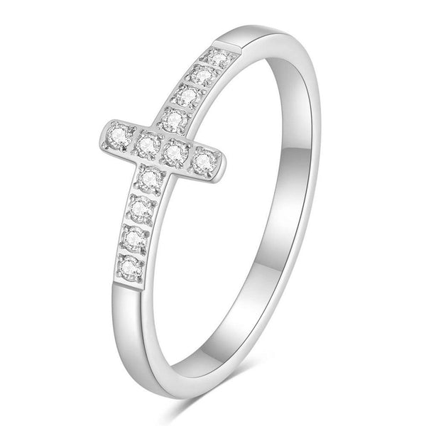 Simple Style Diamond 304 Titanium Steel Cross Ring Female Temperament Wild Vintage - Super Amazing Store