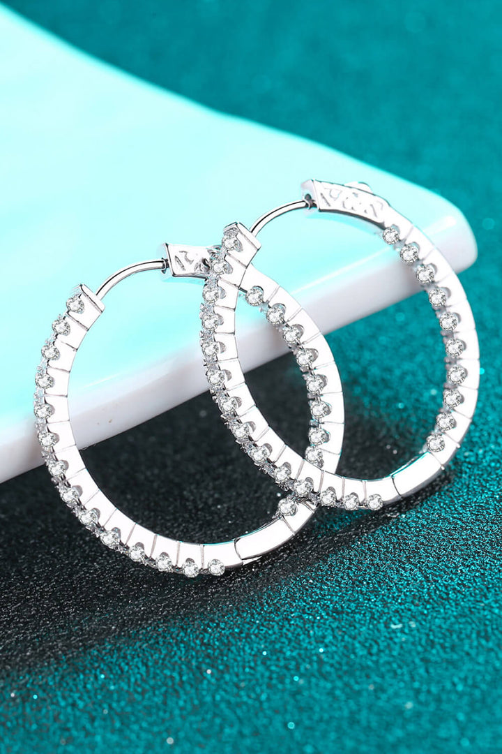 Moissanite Rhodium-Plated Hoop Earrings Trendsi