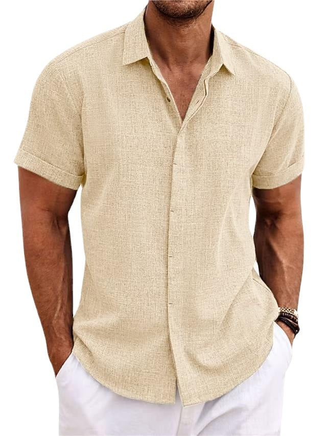 Men's Solid Color Loose Linen Short-sleeved T-shirt Q2