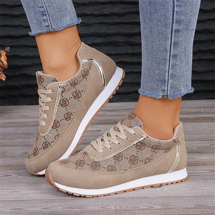 Flower Print Lace-up Casual Lightweight Breathable Sneakers Running Sports Shoes Women Flats Q2