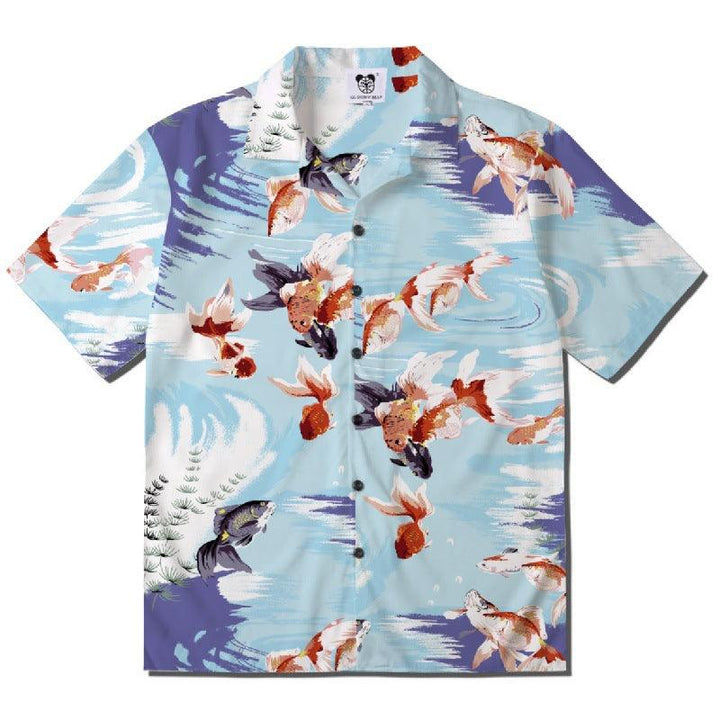 Flower Koi Full Print Shirt Beach Cardigan Short Sleeve Men - Super Amazing Store