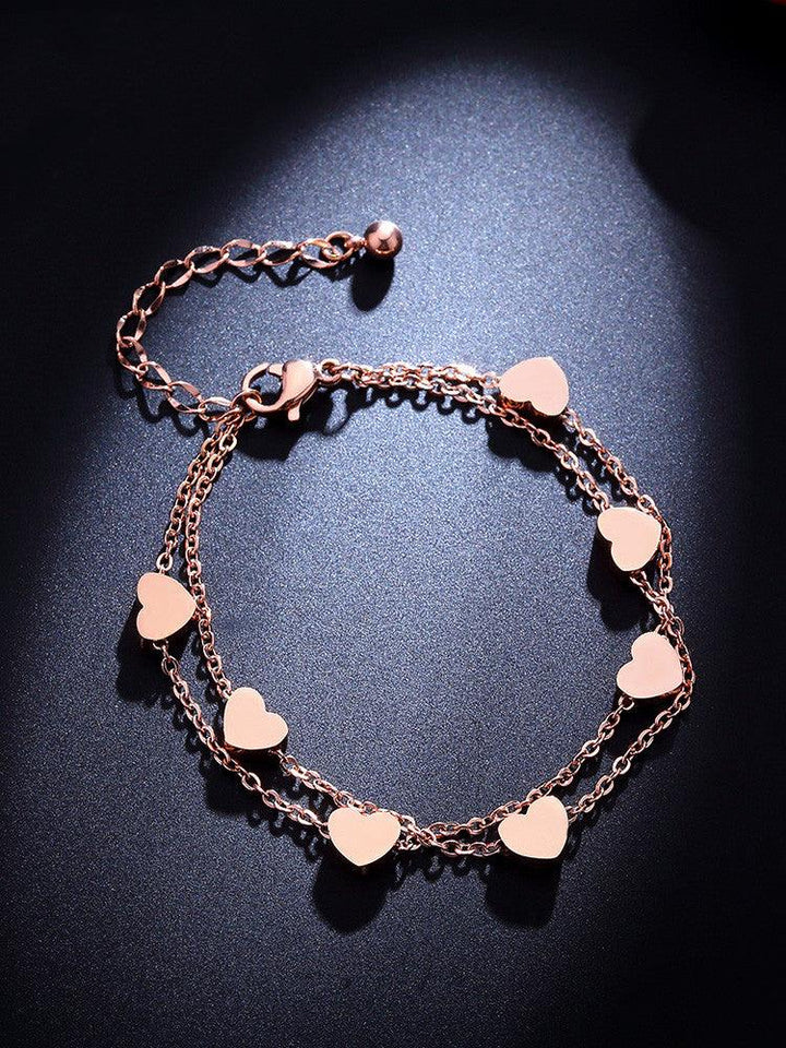 Titanium Steel Love Student Cute Girl Double Heart-shaped Bracelet Women - Super Amazing Store