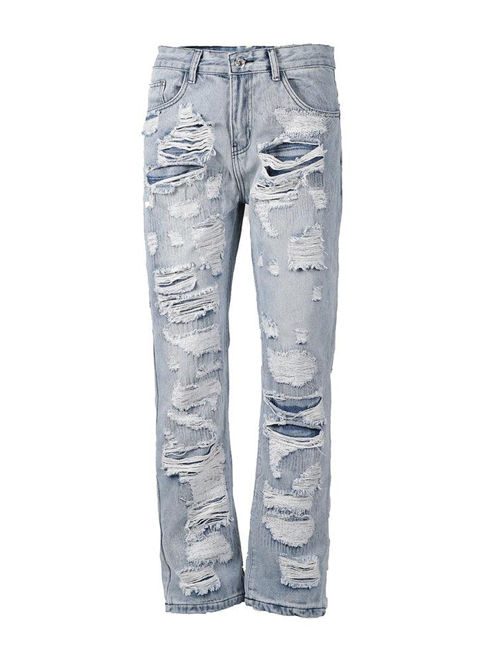 Men Destruction Patch Erosion Washed Jeans - Super Amazing Store