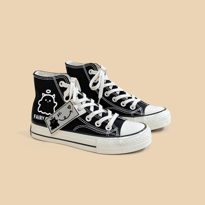 Black Graffiti Casual Canvas Shoes For Students - Super Amazing Store