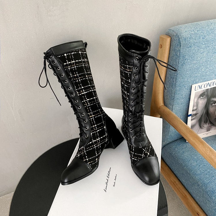 Spliced Laced-up High Boots For Women - Super Amazing Store