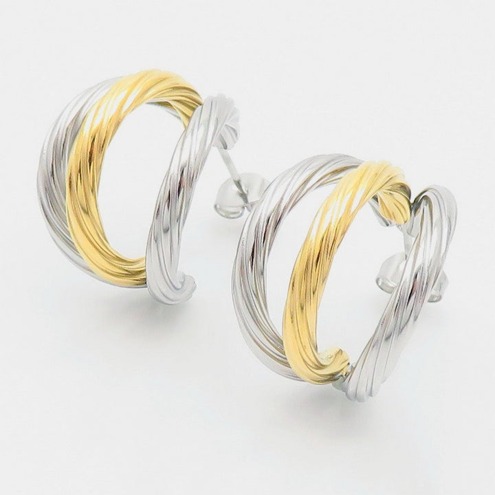 Titanium Steel Three-Layered C-Hoop Earrings Trendsi