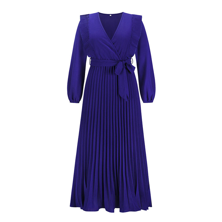 V-neck Swing Pleated Dress Q2