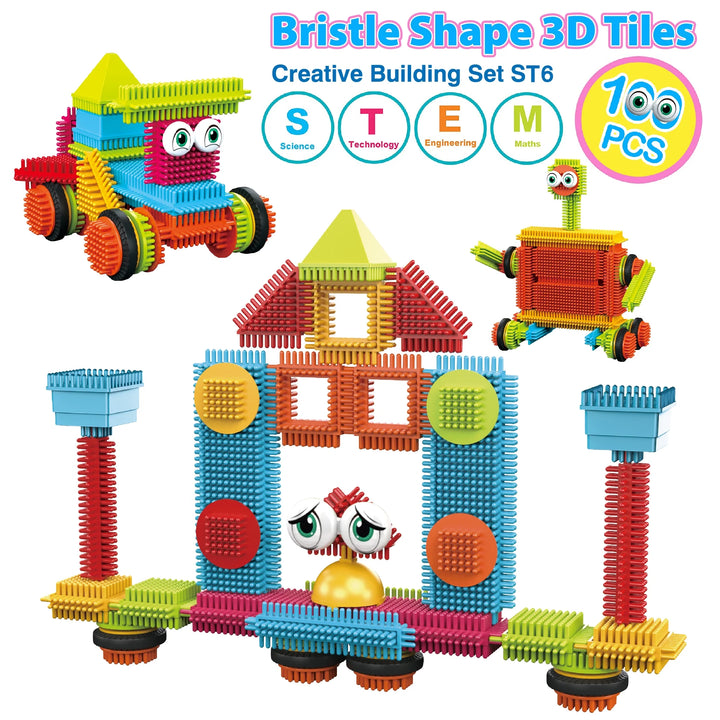 ST6 Bristle Building Set - STEM Toy Building Blocks, Preschool Learning, 100 Pcs