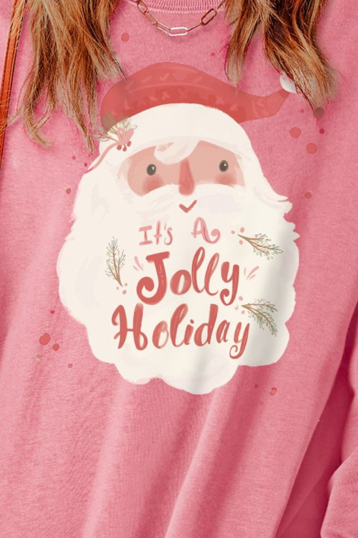 Santa Claus Graphic Round Neck Slit Sweatshirt Trendsi