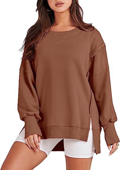 Solid Oversized Sweatshirt Crew Neck Long Sleeve - Super Amazing Store