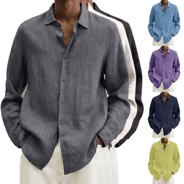 Long Sleeve Lapel Shirt Men's Loose Button Cardigan Shirt Top Mens Clothing Q2