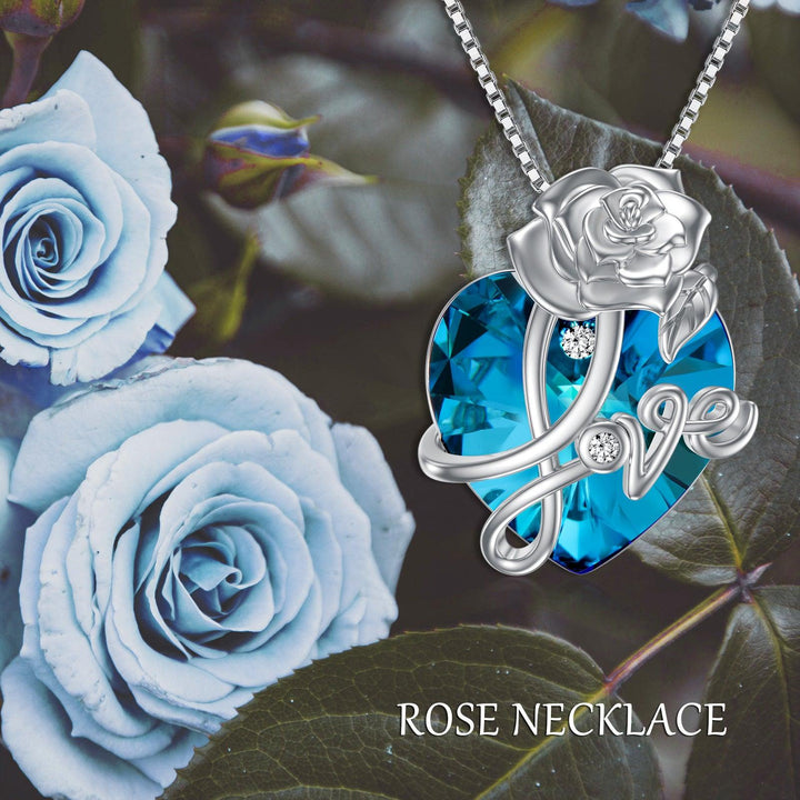 Rose Flower Necklace Sterling Silver Rose Necklace Crystal Rose Flower Jewelry Gifts for Women Girls - Super Amazing Store